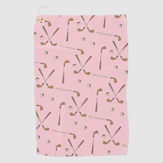 Classic Retro Golf Golfer Club Ball Pattern Pink Golf Towel