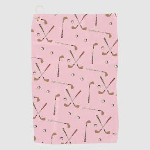 Classic Retro Golf Golfer Club Ball Pattern Pink Towel