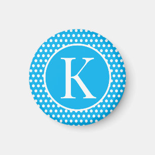 Classic Retro initial letter Polka Dots Sky Blue Magnet