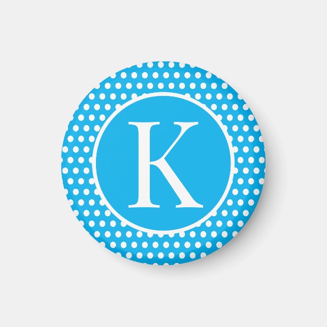 Classic Retro initial letter Polka Dots Sky Blue Magnet (Front)