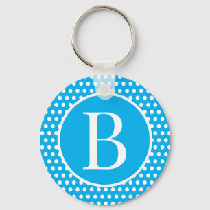 Classic Retro initial letter Sky Blue Polka Dots Key Ring