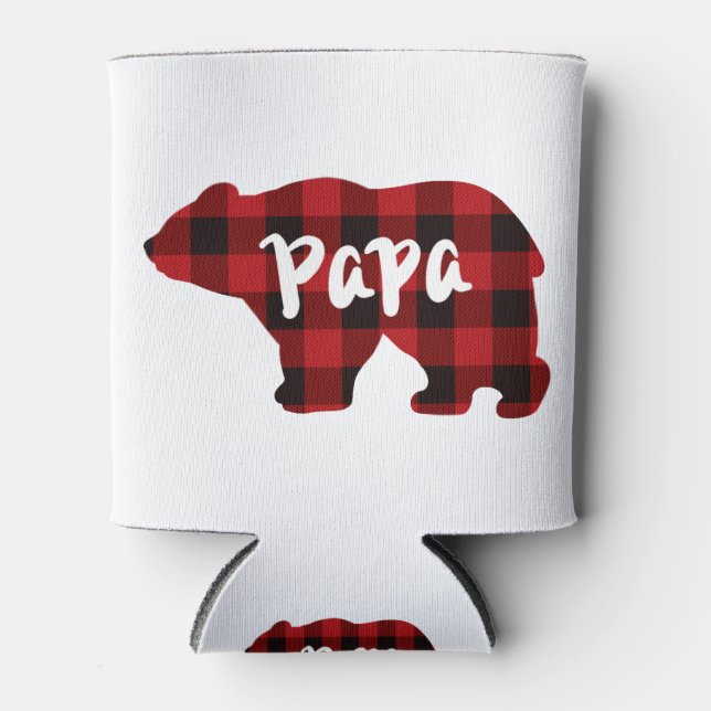Classic retro papa bear red black plaid can cooler (Front)