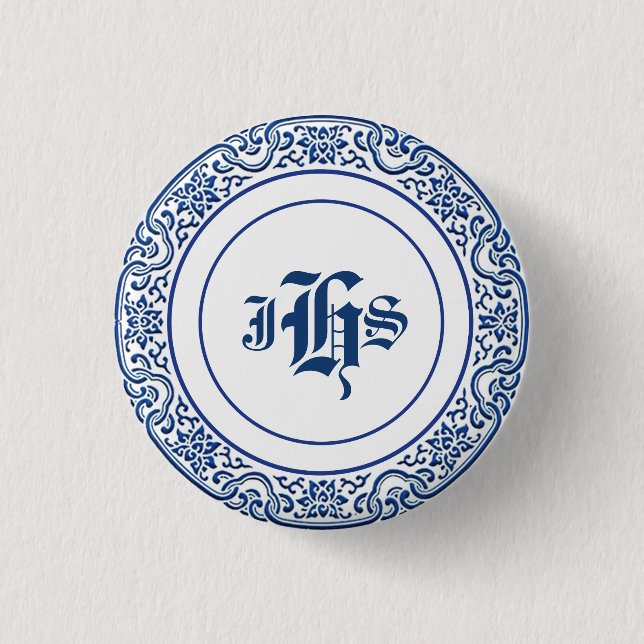 Classic Retro Personalised Monogram Blue Pattern 3 Cm Round Badge (Front)