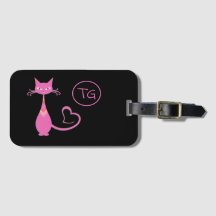 Classic Retro Pink Kitty Cat Heart Tail Monogram