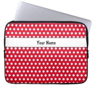 Classic Retro Polka Dot Red and White Name Laptop Sleeve