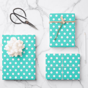 Classic Retro Polka Dots Turquoise Blue & White Wrapping Paper Sheet