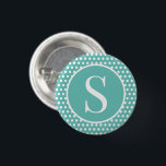 Classic Retro Polka Dots Turquoise initial letter  3 Cm Round Badge<br><div class="desc">Custom initial letter Polka Dots turquoise and white. Font can be changed by clicking the "Edit Design" button.</div>