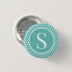 Classic Retro Polka Dots Turquoise initial letter 3 Cm Round Badge