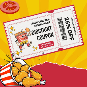 Classic Retro Quirky Cartoon Fried Chicken Bucket Discount Card