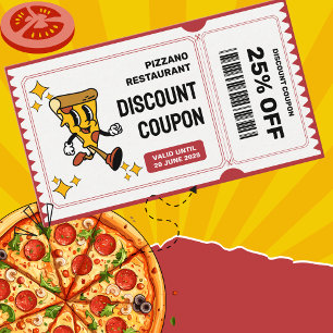 Classic Retro Quirky Cartoon Pizza Character  Discount Card