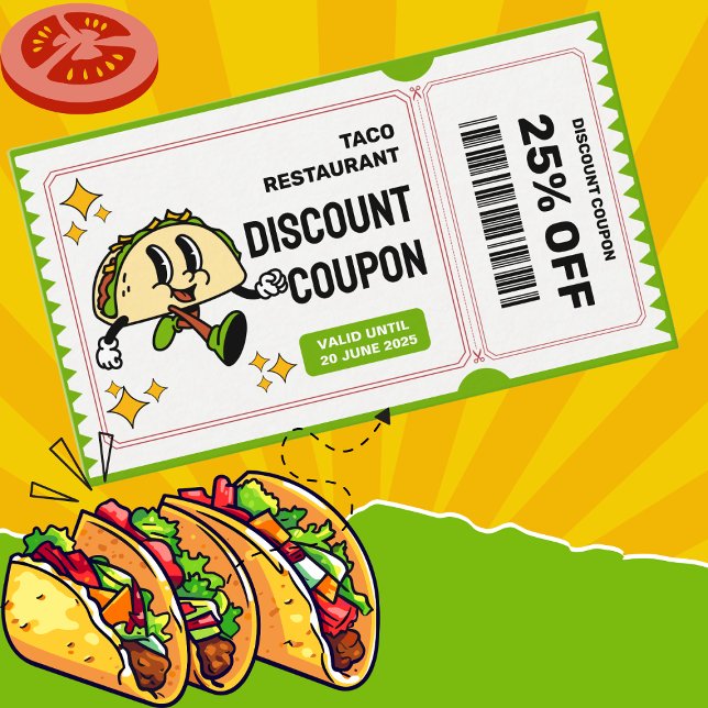 Classic Retro Quirky Cartoon Taco Discount Card (Creator Uploaded)