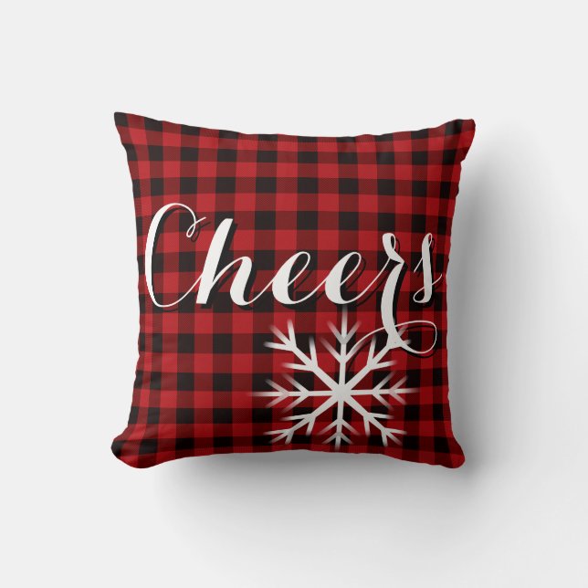 Classic retro red black plaid cheers snowflake cushion (Front)