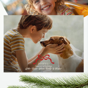 classic retro red christmas bow photo holiday card