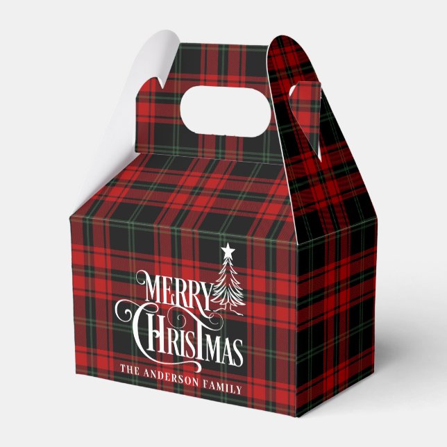 Classic Retro Red & Green Buffalo Plaid Christmas Favour Box (Back Side)