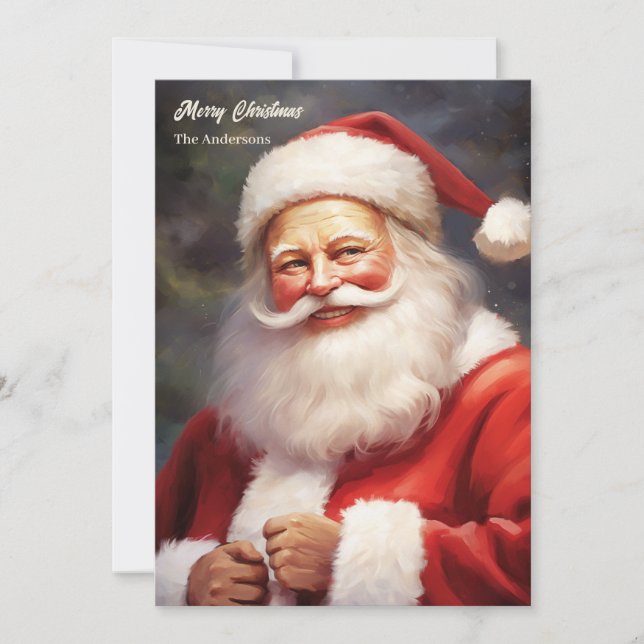 Classic retro Santa Claus smiling red hat Holiday Card (Front)