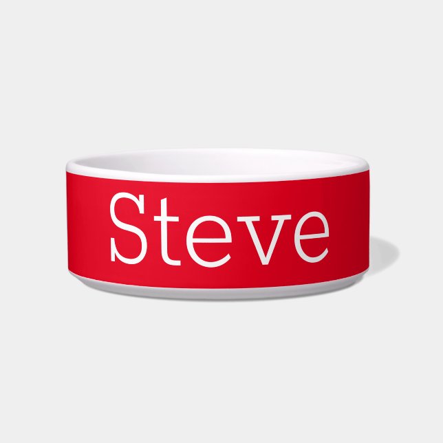 Classic Retro Solid Colour Red Custom Name Pet Bowl (Front)
