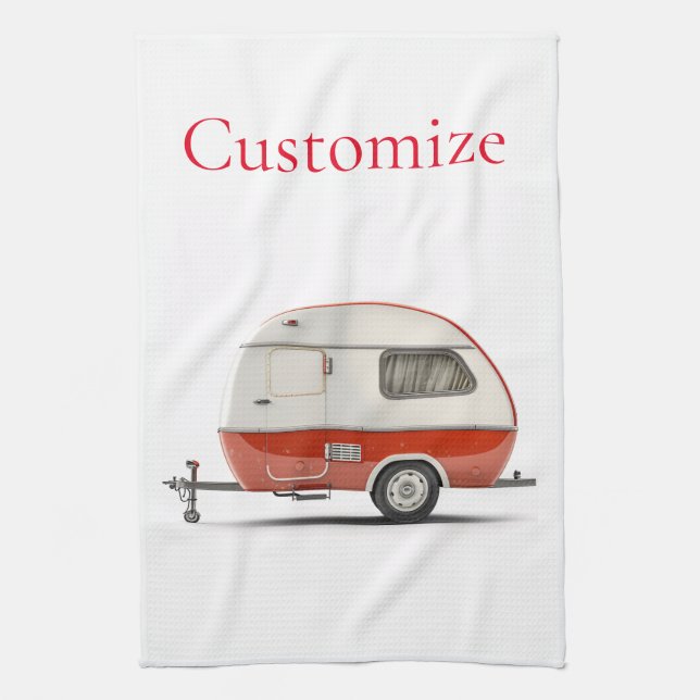 Classic Retro Teardrop Camper Thunder_Cove Tea Towel (Vertical)