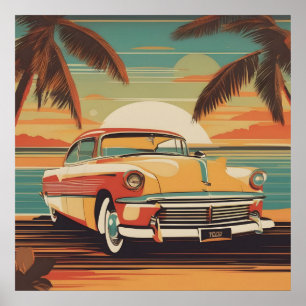 Classic retro vintage car poster