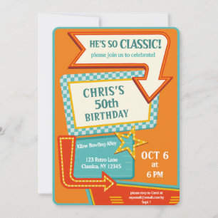 Classic Retro Vintage Sign 50 Birthday Invitation