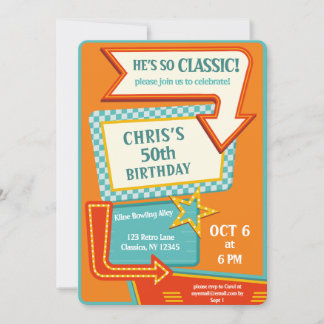 Classic Retro Vintage Sign 50 Birthday Invitation