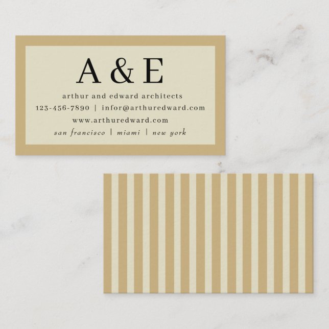 Classic Retro Vintage Stripes Simple Initials Business Card (Front/Back)