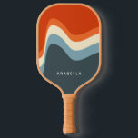 Classic Retro Wavy Lines Pickleball Paddle<br><div class="desc">70s inspired wavy stripes design - customisable with your name.</div>