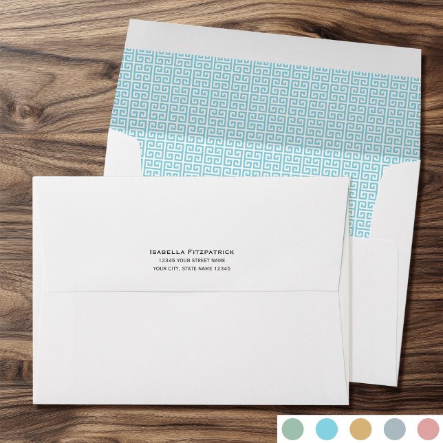 Classic Return Address Greek Key Pattern Blue Envelope (Creator Uploaded)