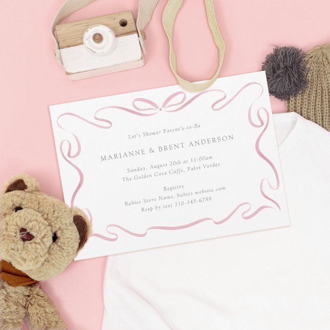 Classic Ribbon Pink Baby Shower Invitation (Creator Uploaded)