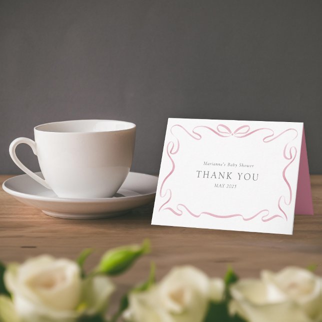 Classic Ribbon Pink Baby Shower Thank You Card (Creator Uploaded)