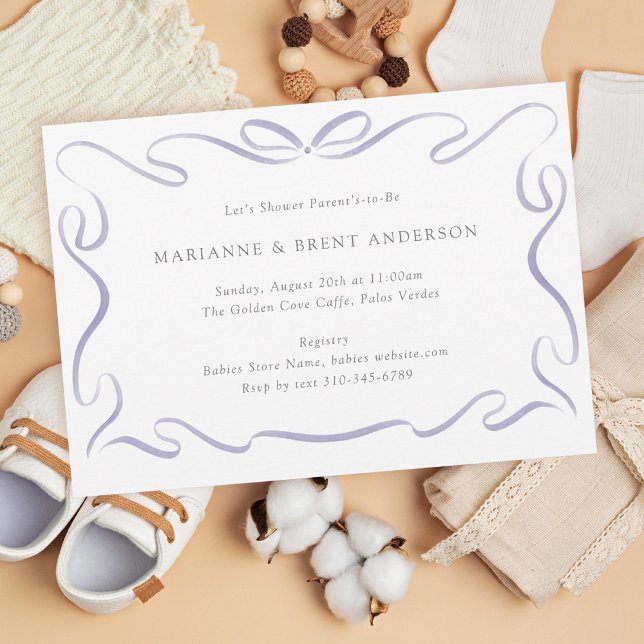 Classic Ribbon Purple Baby Shower Invitation (Creator Uploaded)