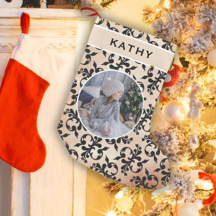 Classic Rococo Pattern Round Family Photo  Small Christmas Stocking