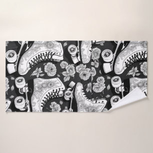 Classic Roller Skates Art ,black and white Bath Towel Set