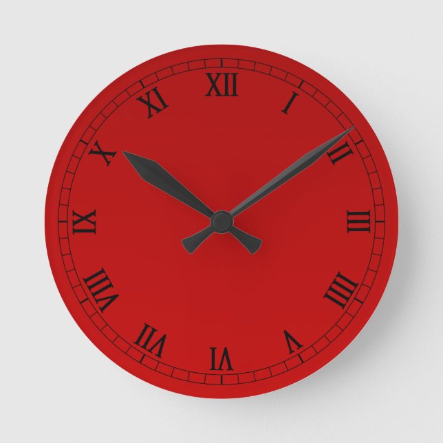 Classic Roman Numerals On Red Gradient Round Clock (Front)