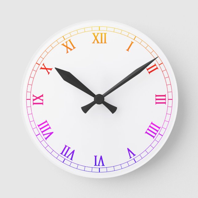 Classic Roman Numerals Rainbow Gradient Round Clock (Front)