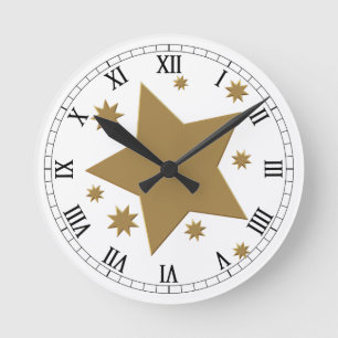 Classic Roman Numerals with Stars Round Clock