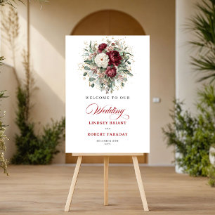 Classic Romance Deep Red Floral Welcome Poster