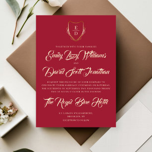 Classic Romantic Crimson Red Monogram Elegant Invitation