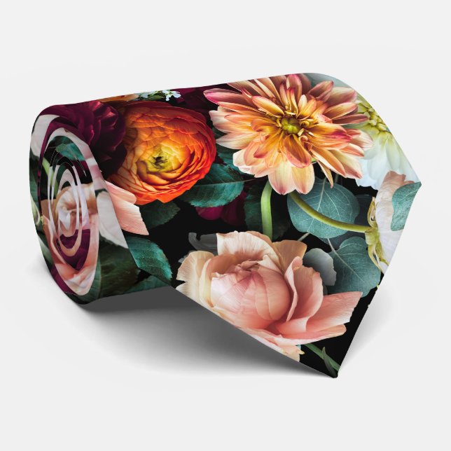 Classic Romantic Floral Grooms Wedding Tie (Rolled)