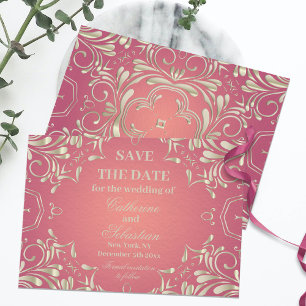 Classic Romantic Gold Pink Ornate Border Wedding Save The Date