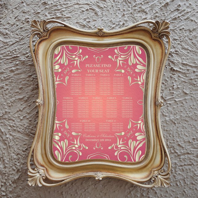Classic Romantic Gold Pink Wedding Seating Chart (Creator Uploaded)
