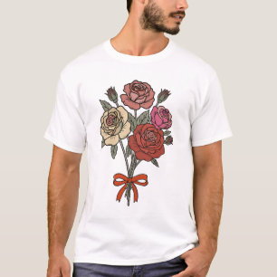 Classic Romantic Rose Bouquet with Red Ribbon T-Shirt