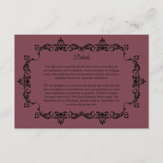Classic Romantic Rosewood Ornately Framed Wedding Enclosure Card