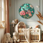 Classic Romantic Teal and Pink Floral Monogrammed Round Clock<br><div class="desc">Are the walls of you home in need of a makeover? Then you should get this gorgeous wall clock! The modern trends that inspired these bespoke pink and teal blue patterns provide extra mood and colour to any home. This lovely wall clock is also a wonderful present!</div>