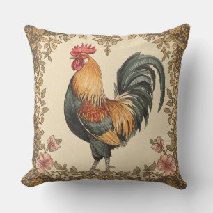 Classic,Rooster , Flowers Pattern, Vintage Cushion