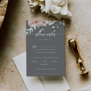 Classic Rose Floral Grey Wedding Menu Choice RSVP