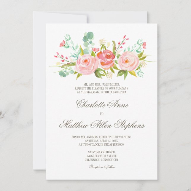 Classic Rose Garden Elegant Wedding Invitation (Front)