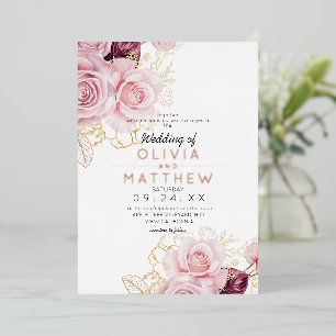 Classic Rose Gold Blush Flora Wedding  Foil 