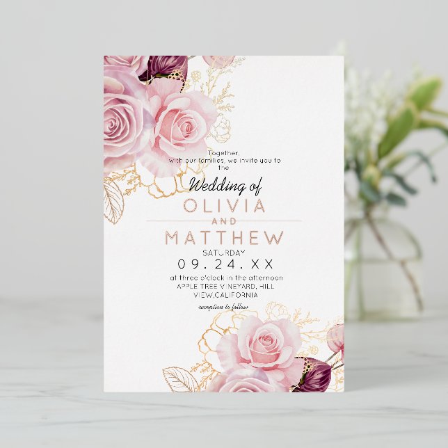 Classic Rose Gold Blush Flora Wedding  Foil  (Standing Front)