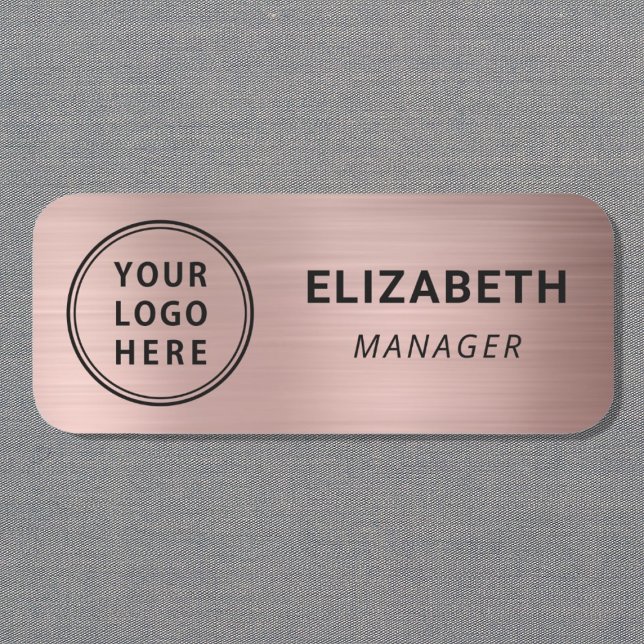 Classic Rose Gold Business Logo Name Tag (Creator Uploaded)