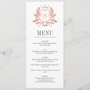 Classic Rose Gold Crest Wedding Menu Card